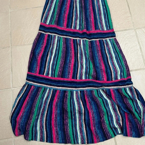 BEAUTIFUL FUN COLORFUL STRIPED MAXI DRESS SIZE MEDIUM - Picture 11 of 13
